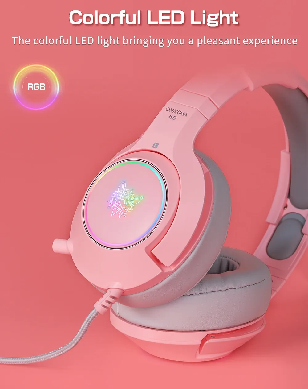 Onikuma K9 bedrade gamingheadset met RGB en HD-microfoon