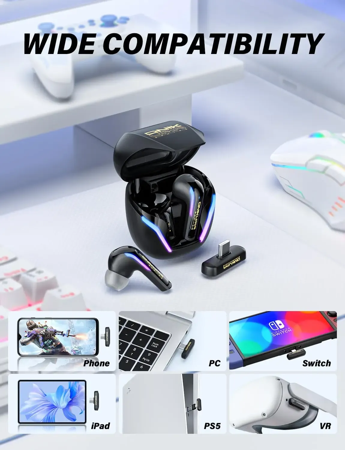 ONIKUMA T27 dual-mode gaming-oordopjes met RGB en lage vertraging