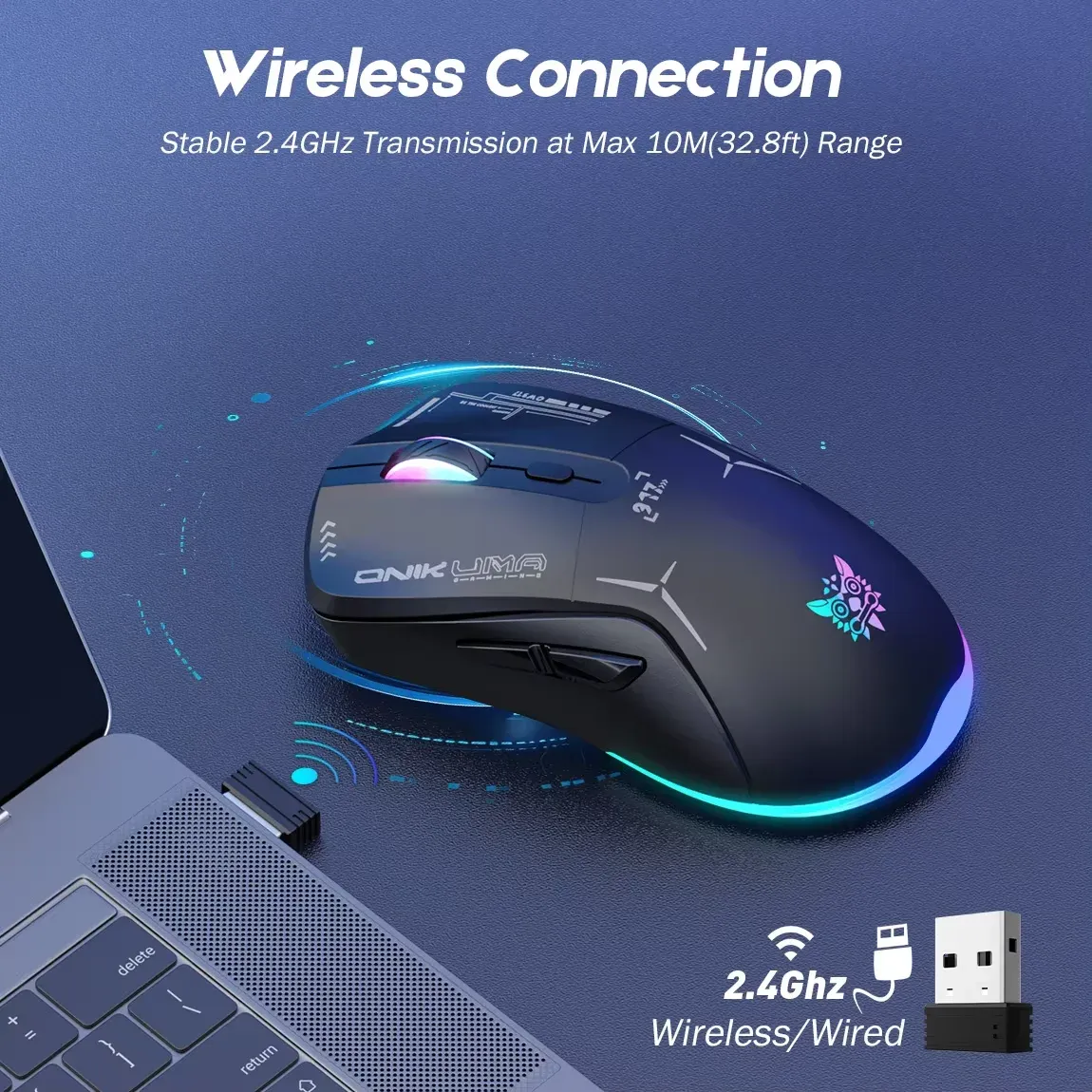 Onikuma Cw917 draadloze gamingmuis met 6400 DPI en RGB