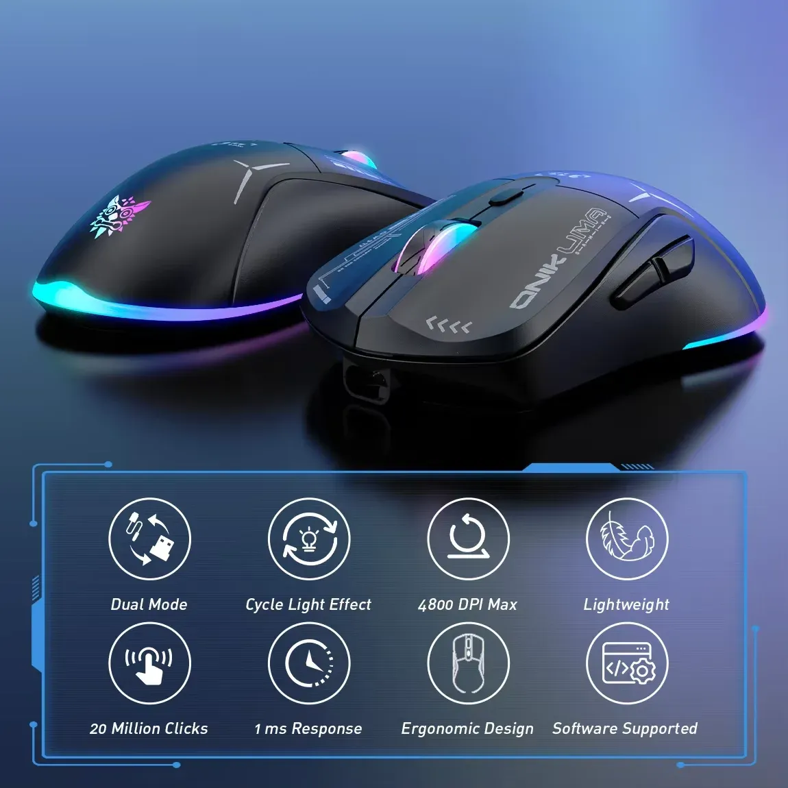 Onikuma Cw917 draadloze gamingmuis met 6400 DPI en RGB