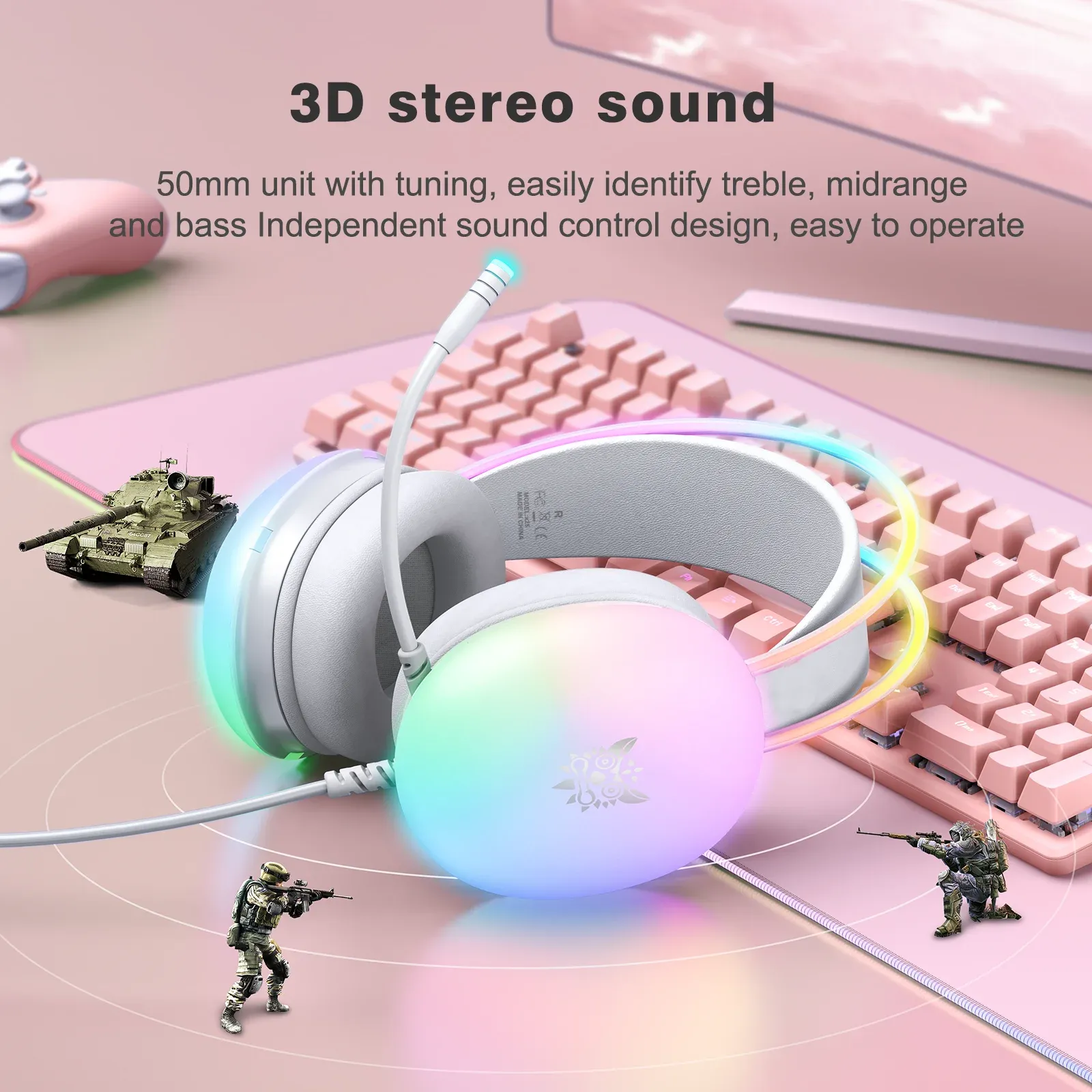 Onikuma bedrade RGB-gamingheadset met microfoon