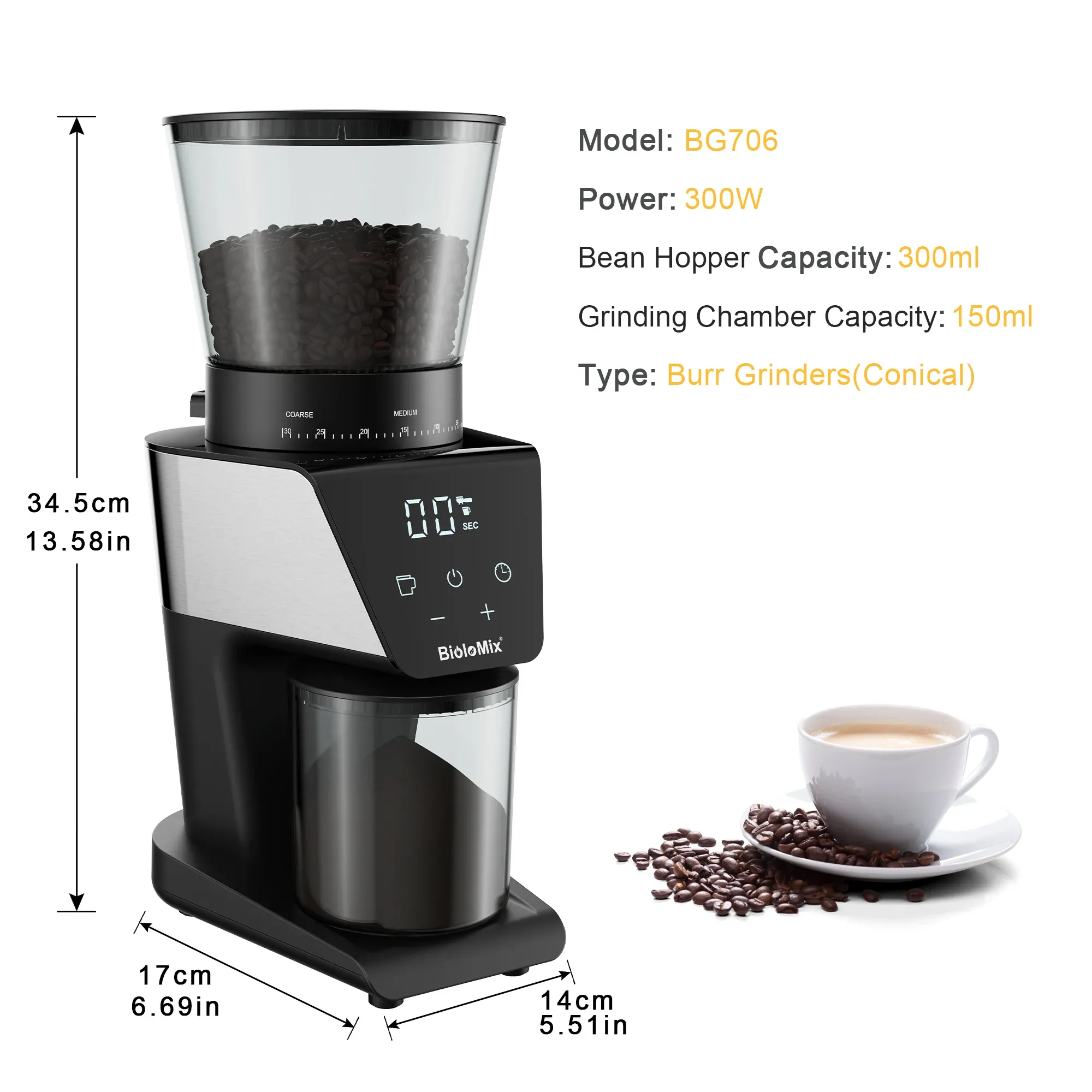 BioloMix elektrische koffiemolen met 30 maalstanden