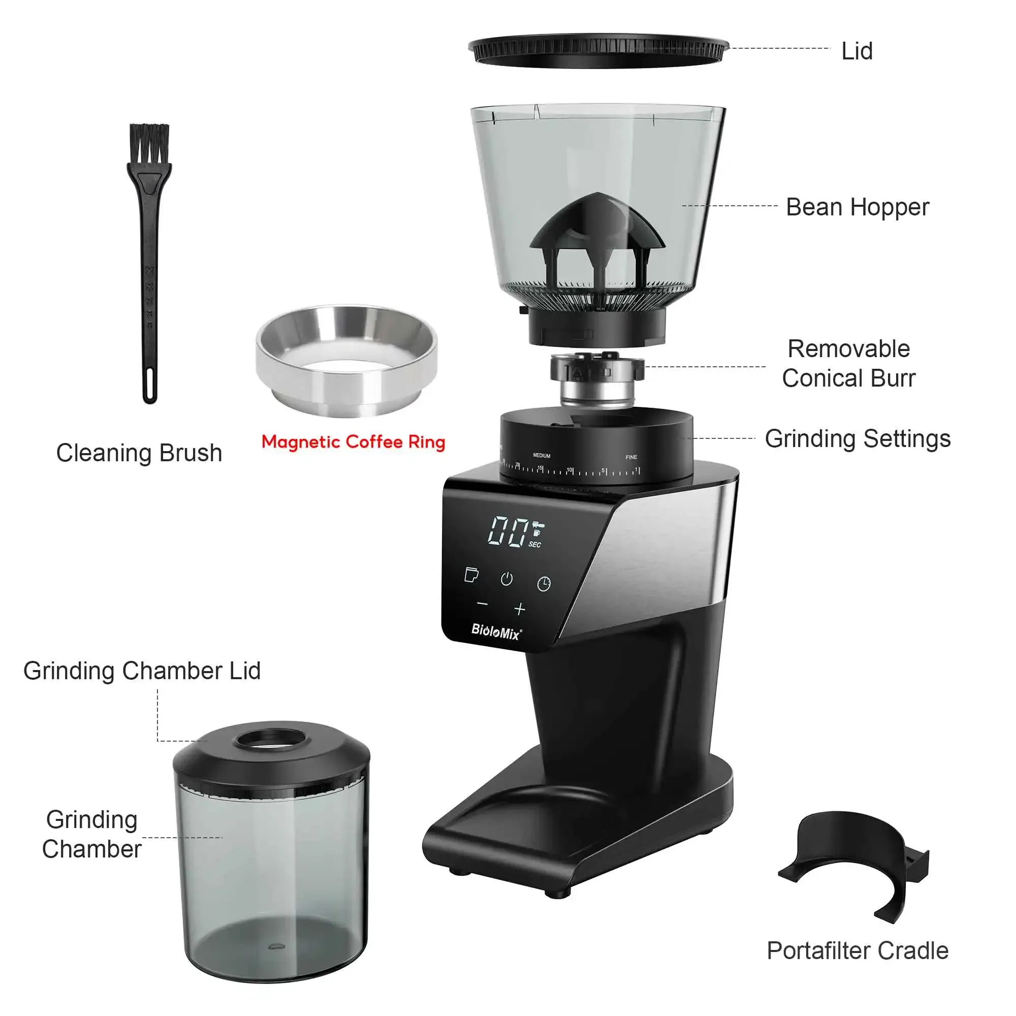 BioloMix elektrische koffiemolen met 30 maalstanden