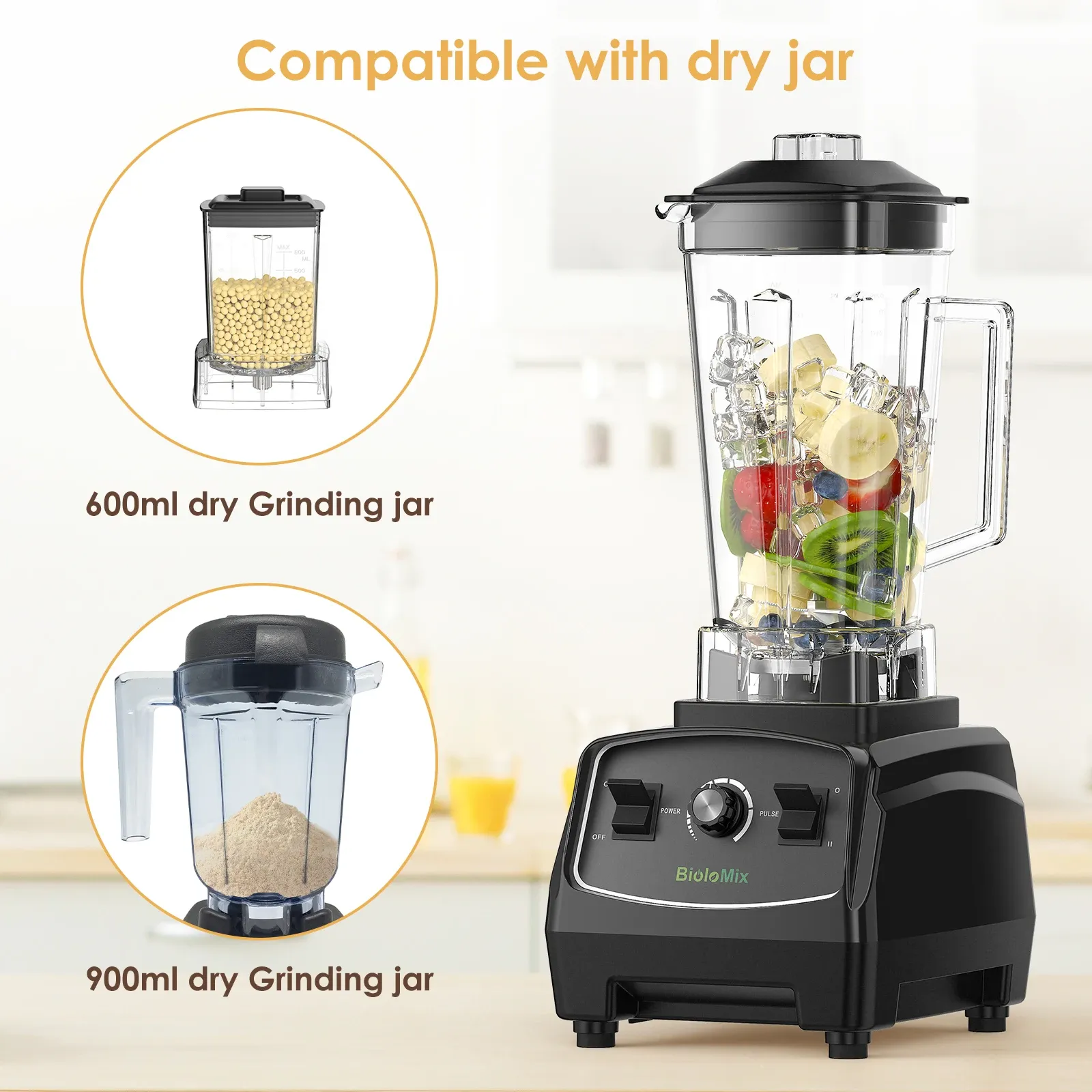 Biolomix krachtige 2200W TRITAN blender voor smoothies en ijs