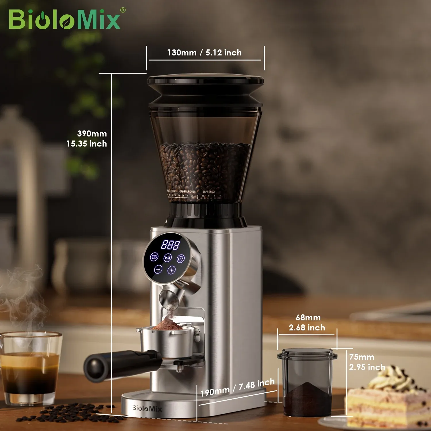 BioloMix conische koffiemolen met 48 standen en display
