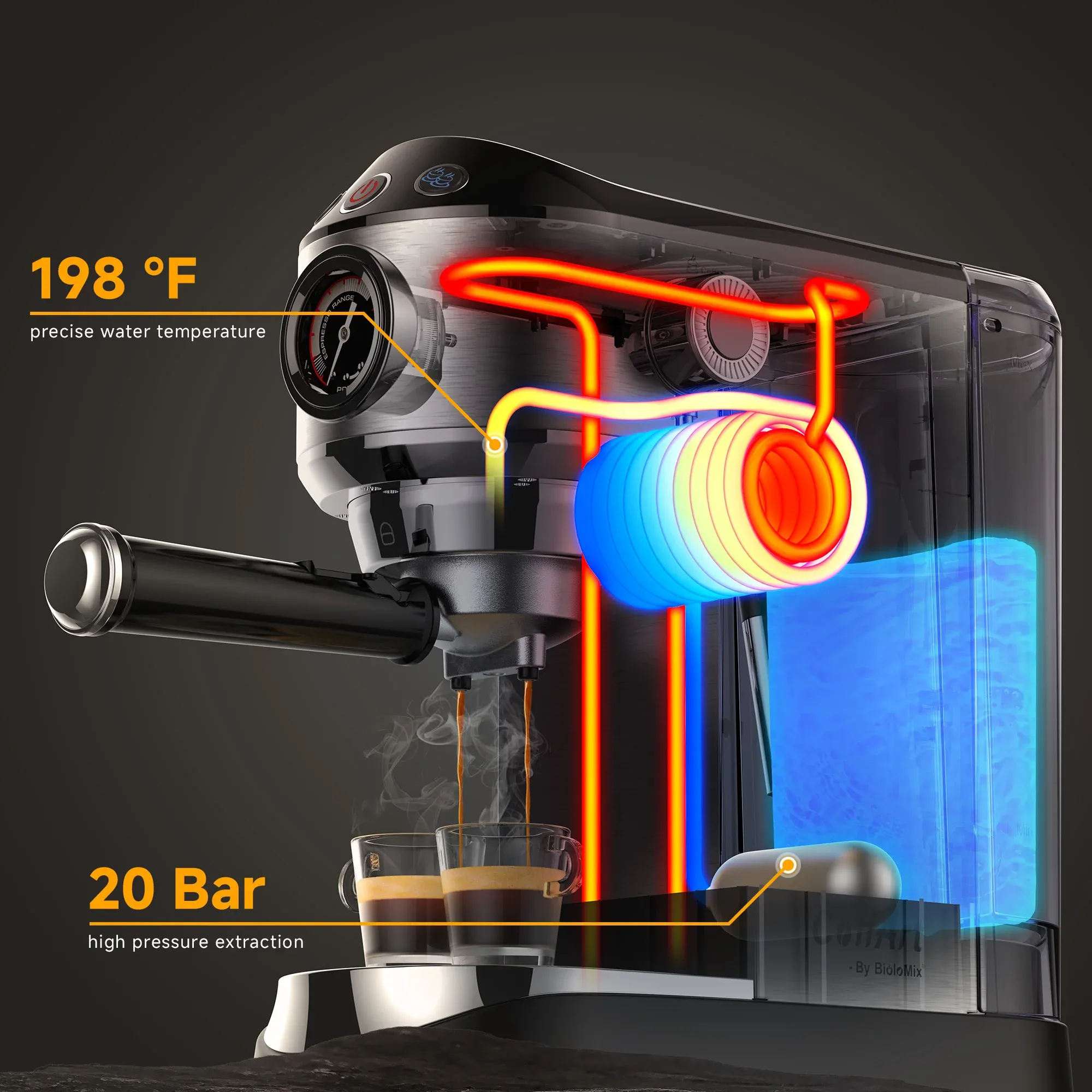 BioloMix CM7008 halfautomatische espressomachine met melkschuimstaaf