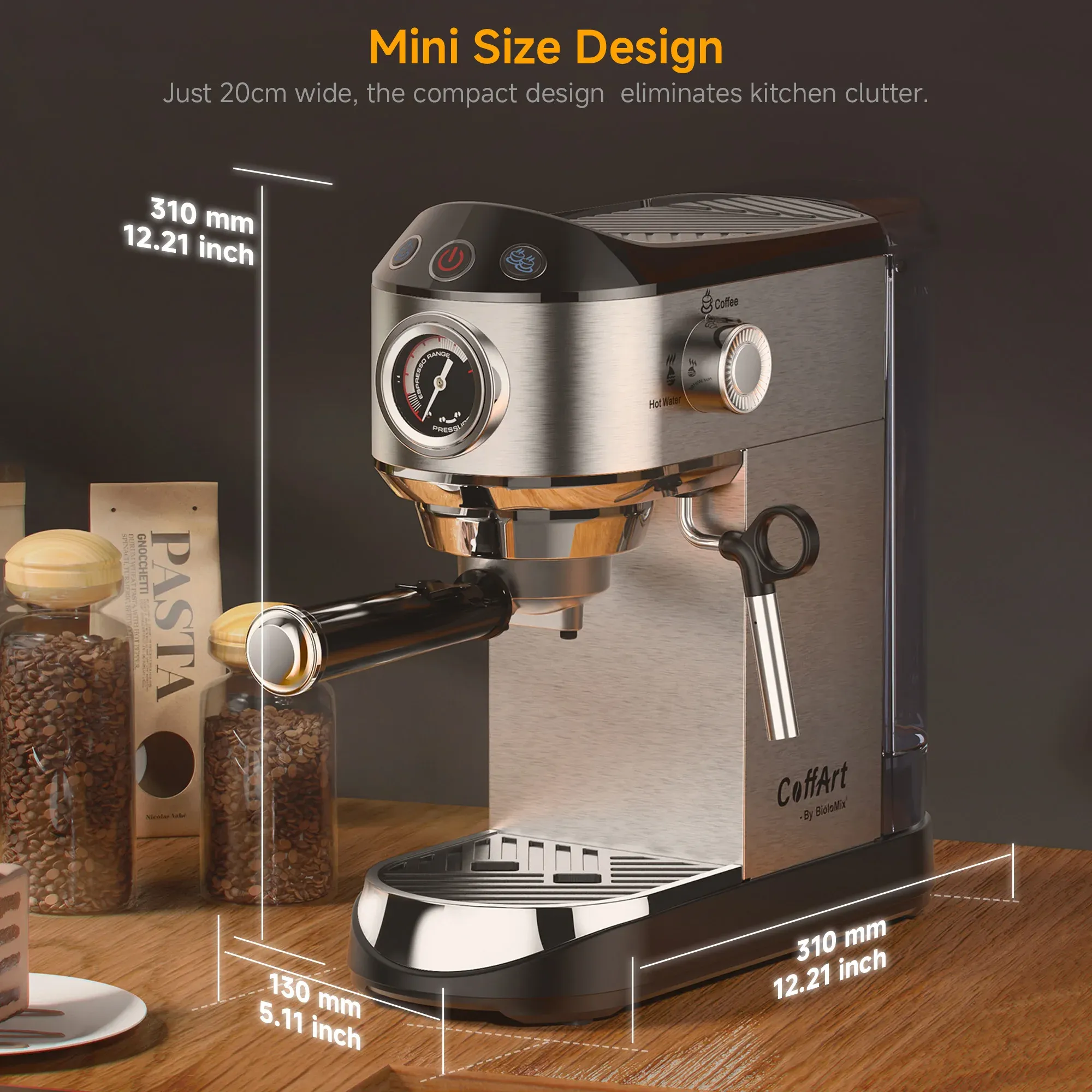 BioloMix CM7008 halfautomatische espressomachine met melkschuimstaaf