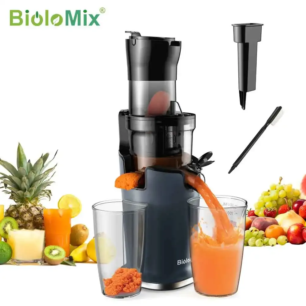 BioloMix slowjuicer met brede 78 mm vulopening en 200W