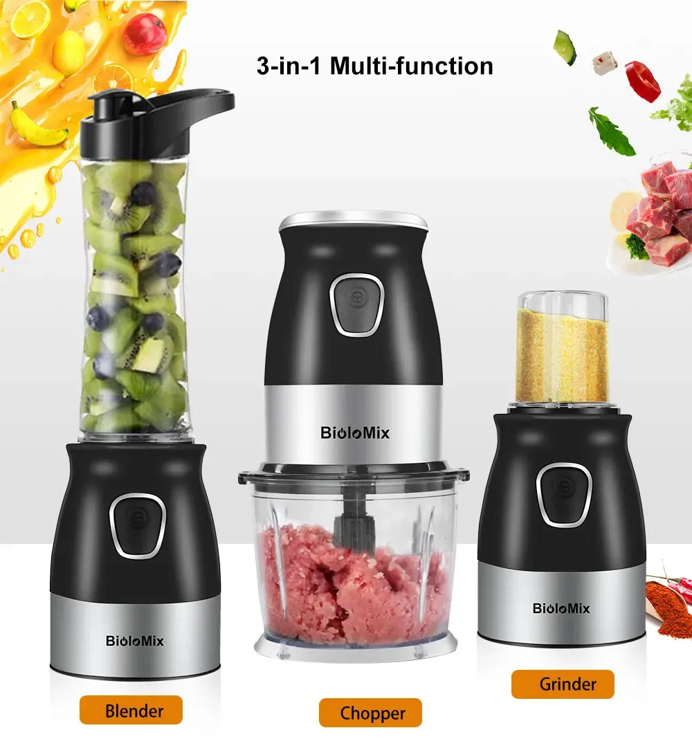 Biolomix 3-in-1 compacte blender met hakmolen en maalmolen