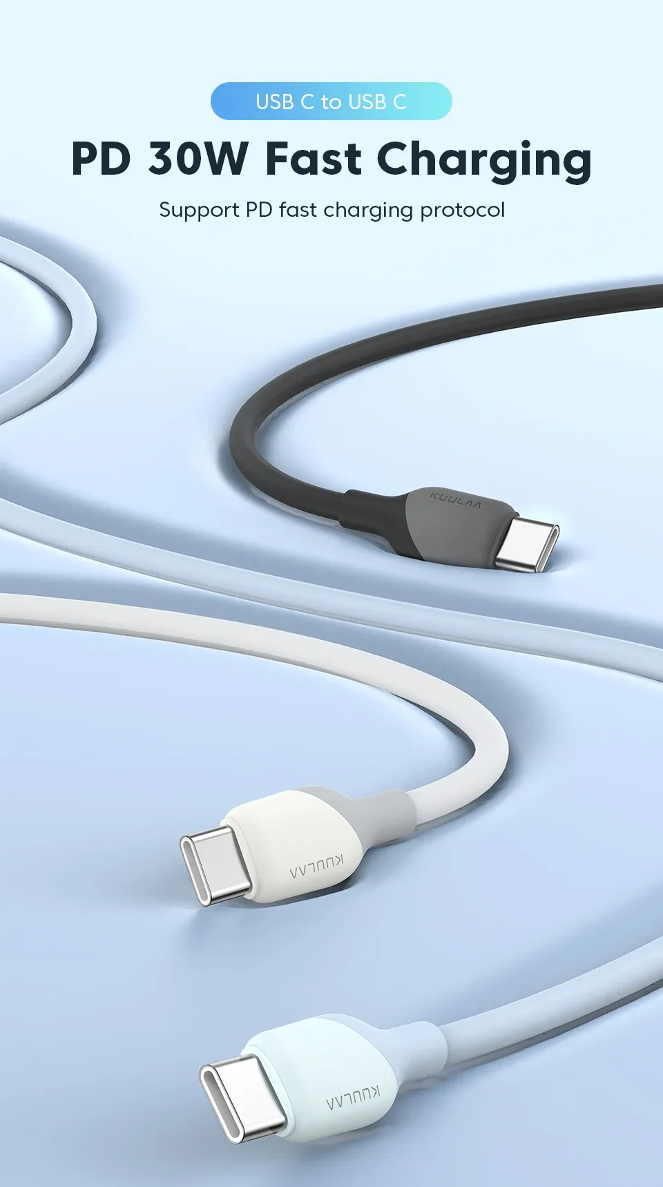 KUULAA USB-C naar USB-C snellaadkabel 30W