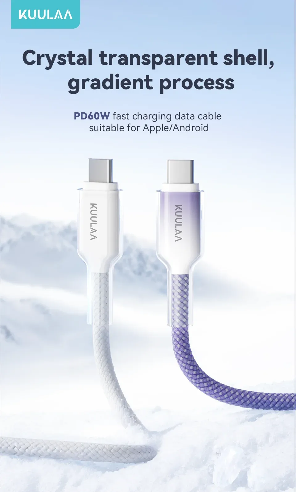 KUULAA USB-C naar USB-C 60W gevlochten snellaadkabel