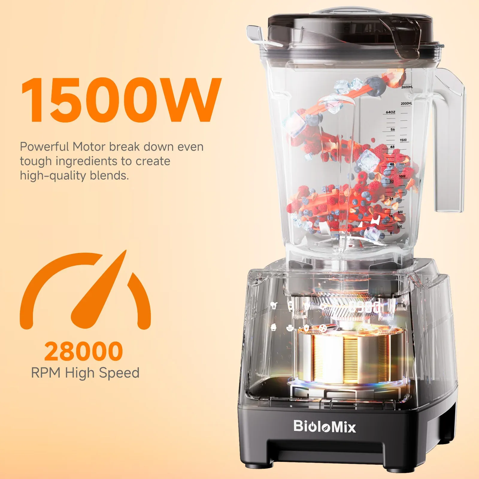 BioloMix professionele blender met 2,6 liter TRITAN-kan en 7 programma’s
