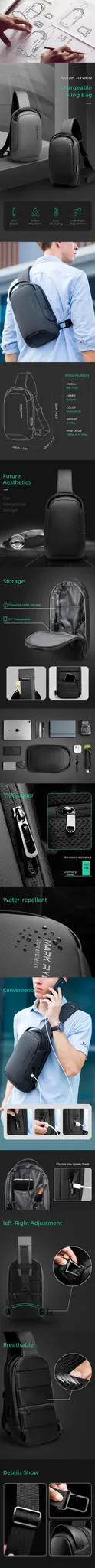 Mark Ryden waterdichte crossbodytas met USB-poort voor heren