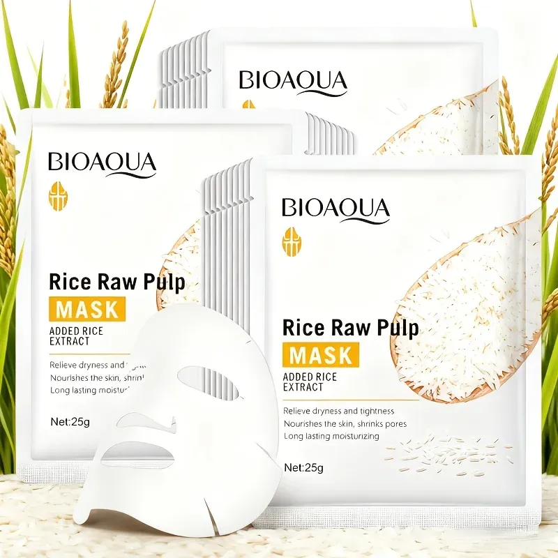 BIOAQUA rijstbladmaskers voor hydratatie en frisse glow, 30 stuks