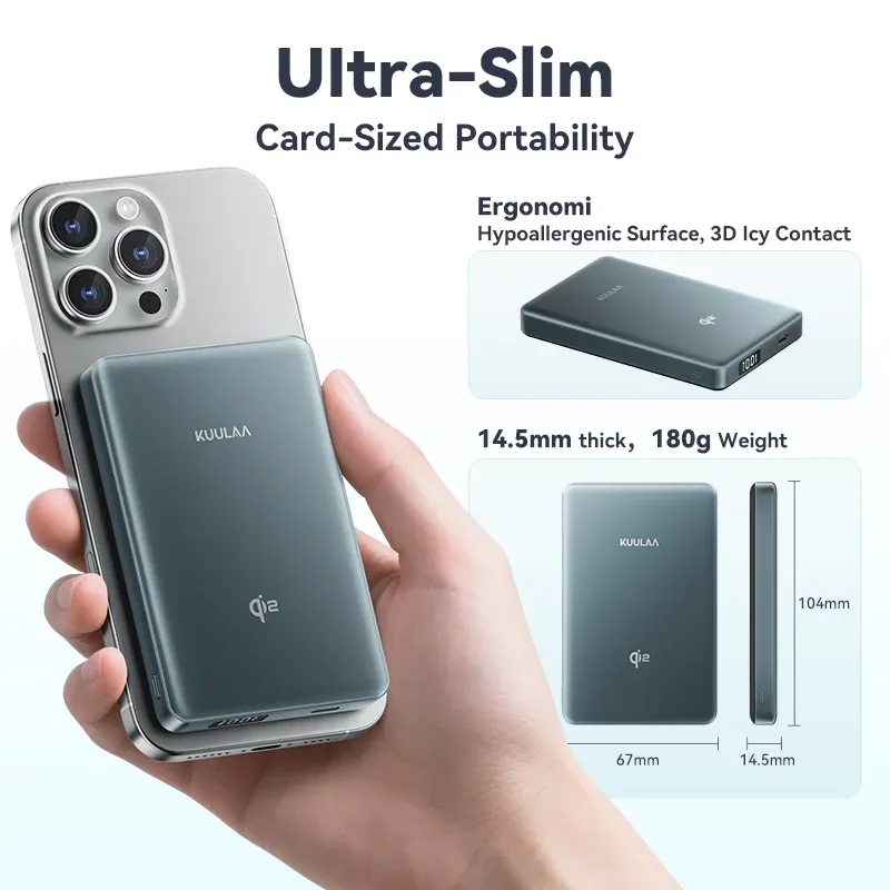 KUULAA Qi2 magnetische powerbank 10.000 mAh met 15W draadloos laden