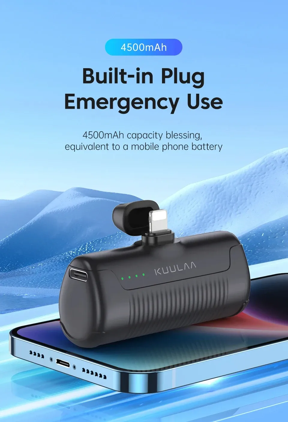 KUULAA mini powerbank 4500 mAh met ingebouwde stekker