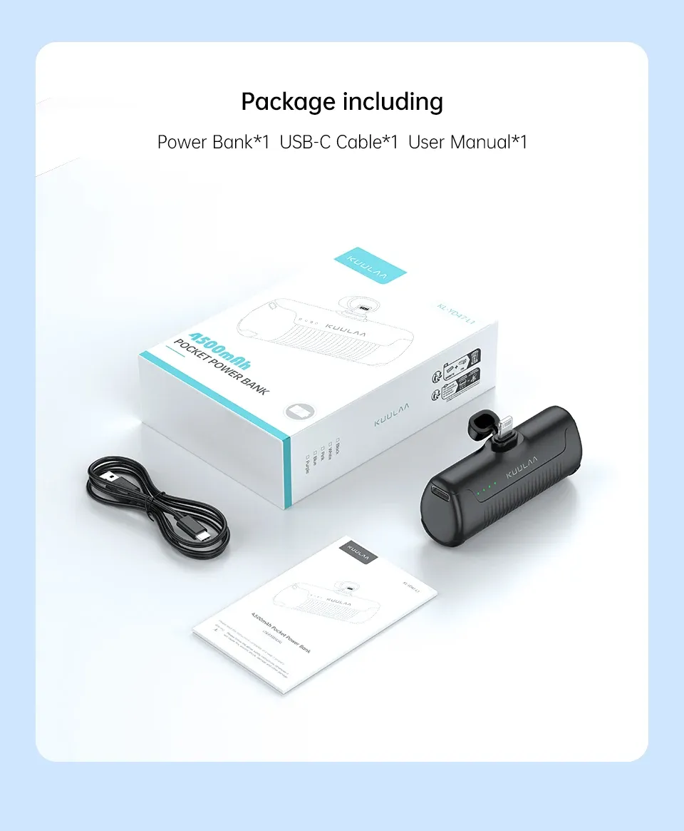 KUULAA mini powerbank 4500 mAh met ingebouwde stekker