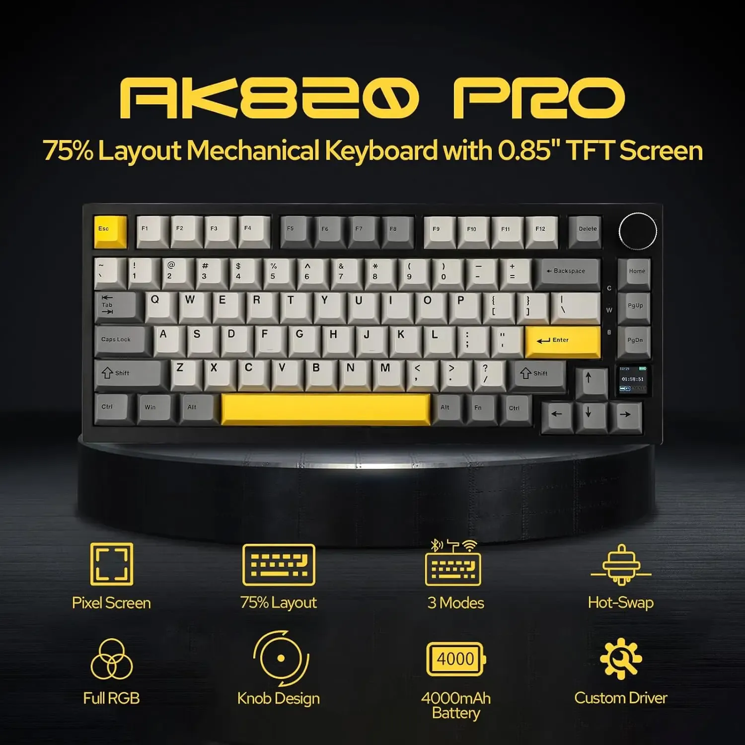 Ajazz AK820 mechanisch tri-mode toetsenbord met hot-swap