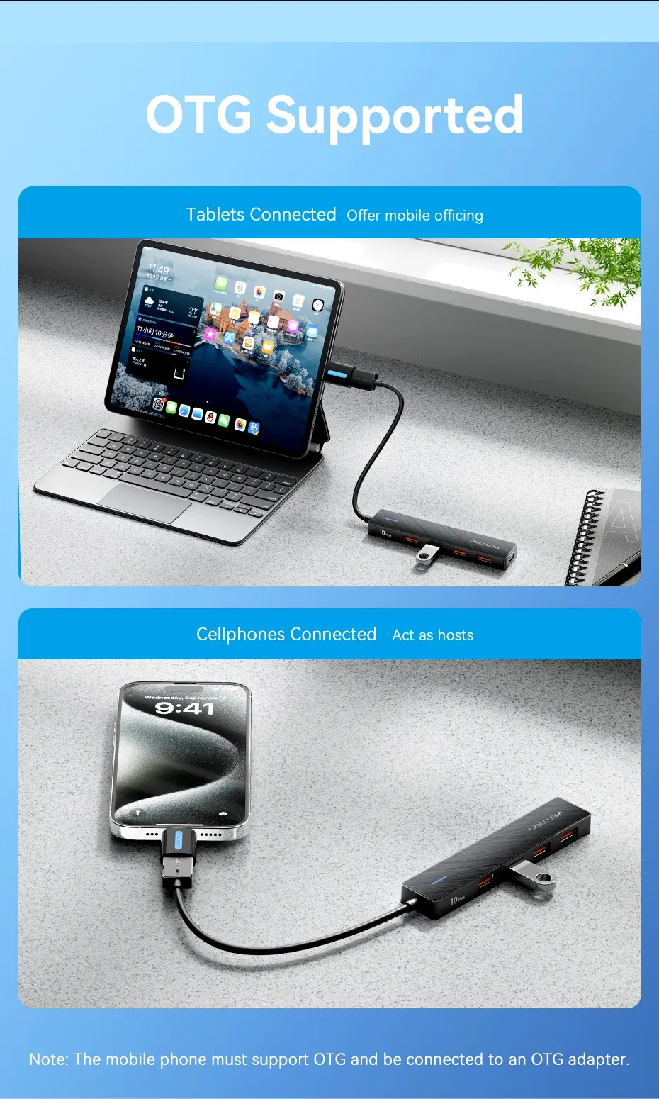 Vention USB 3.2 hub met 4 poorten en 10Gbps overdracht
