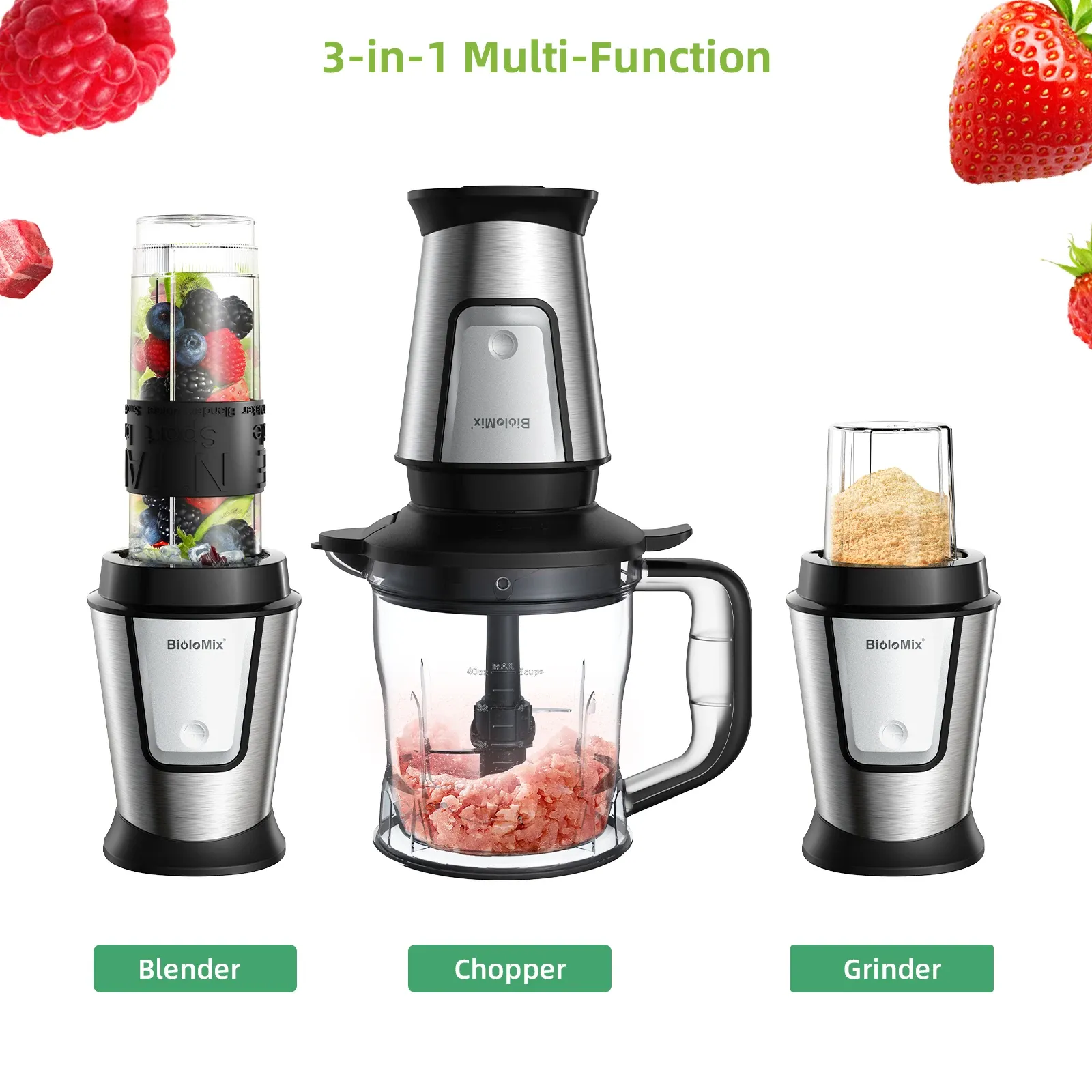 BioloMix 3-in-1 keukenprocessor met blender en molen