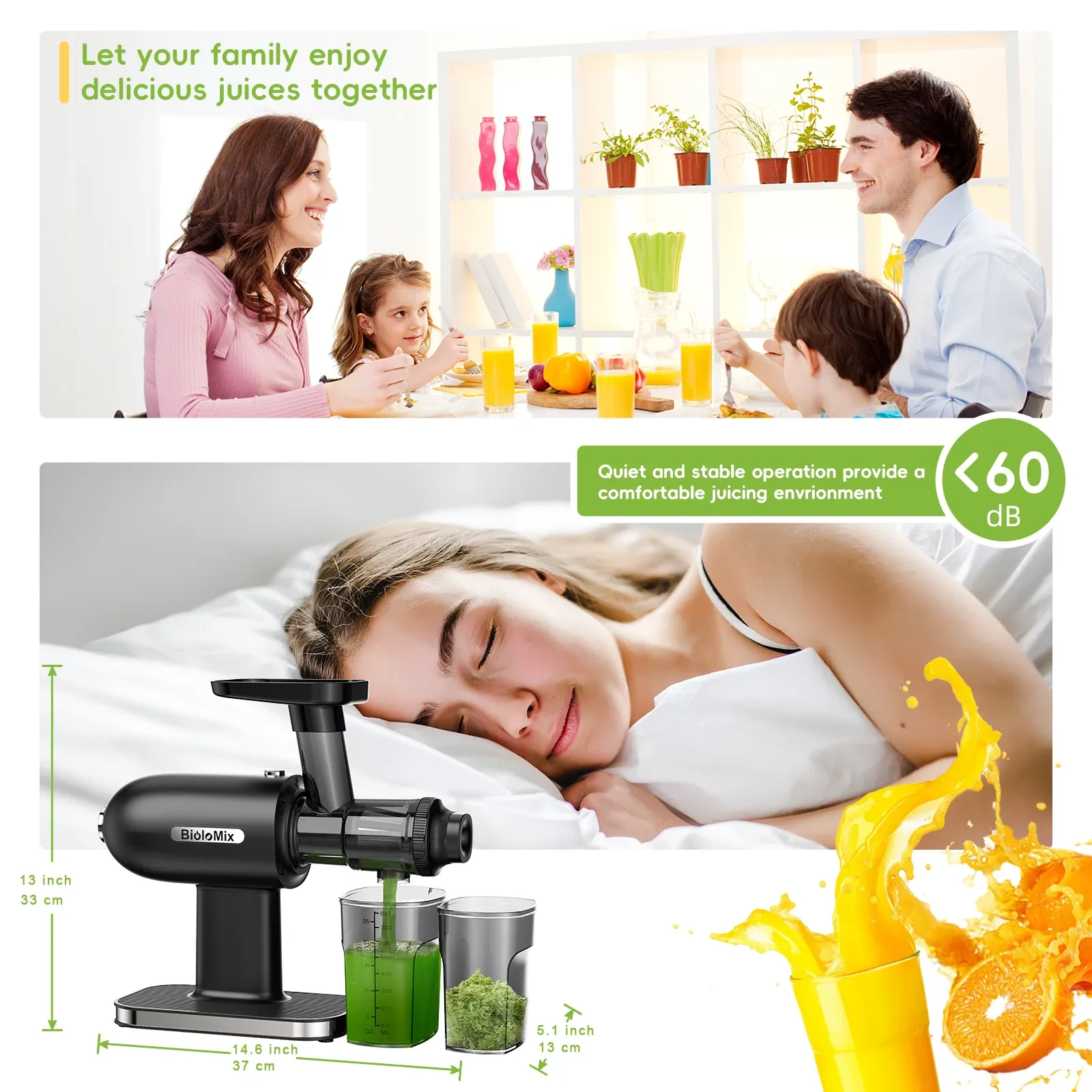 BioloMix slowjuicer met 43 rpm en omkeerfunctie