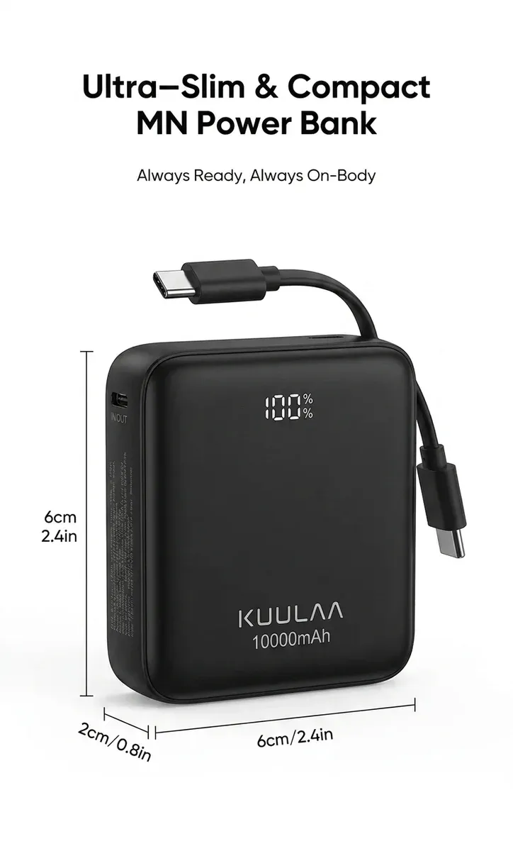 KUULAA mini powerbank met ingebouwde USB-C-kabel