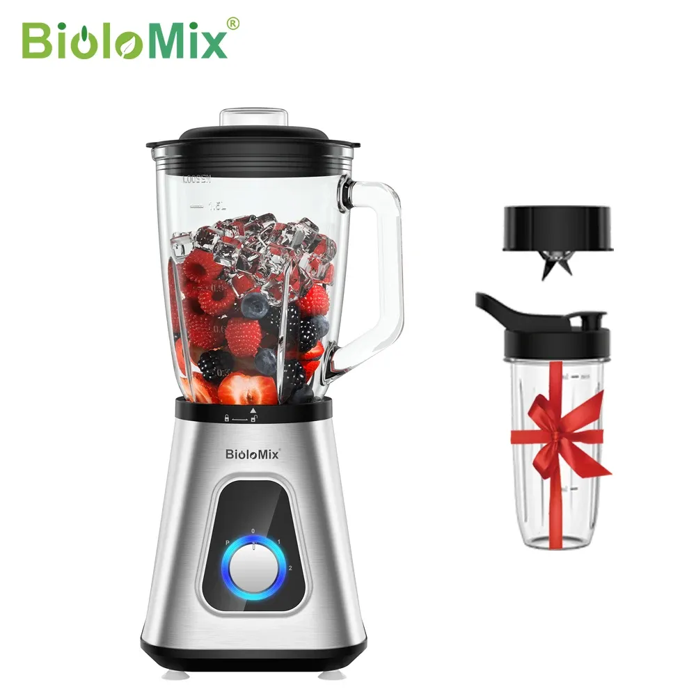 BioloMix 1300W blender met glazen kan en travel cup