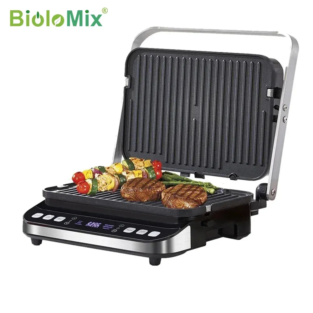 BioloMix digitale contactgrill 2000W met 180° openklap en wafelplaten