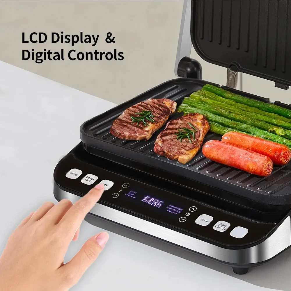 BioloMix digitale contactgrill 2000W met 180° openklap en wafelplaten