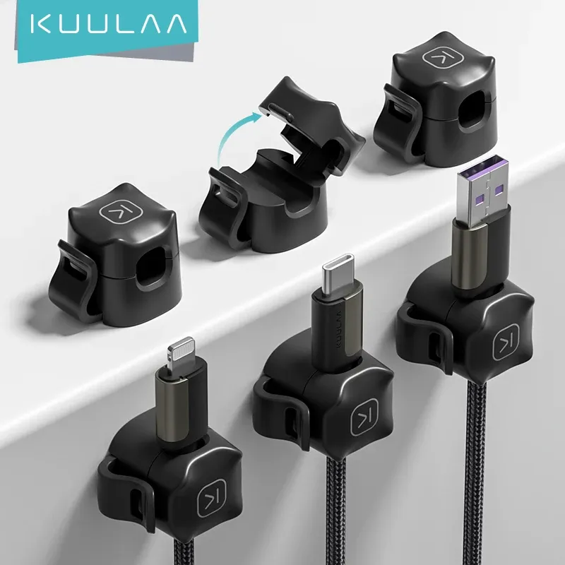 KUULAA verstelbare kabelclips voor bureau en auto, 6 stuks