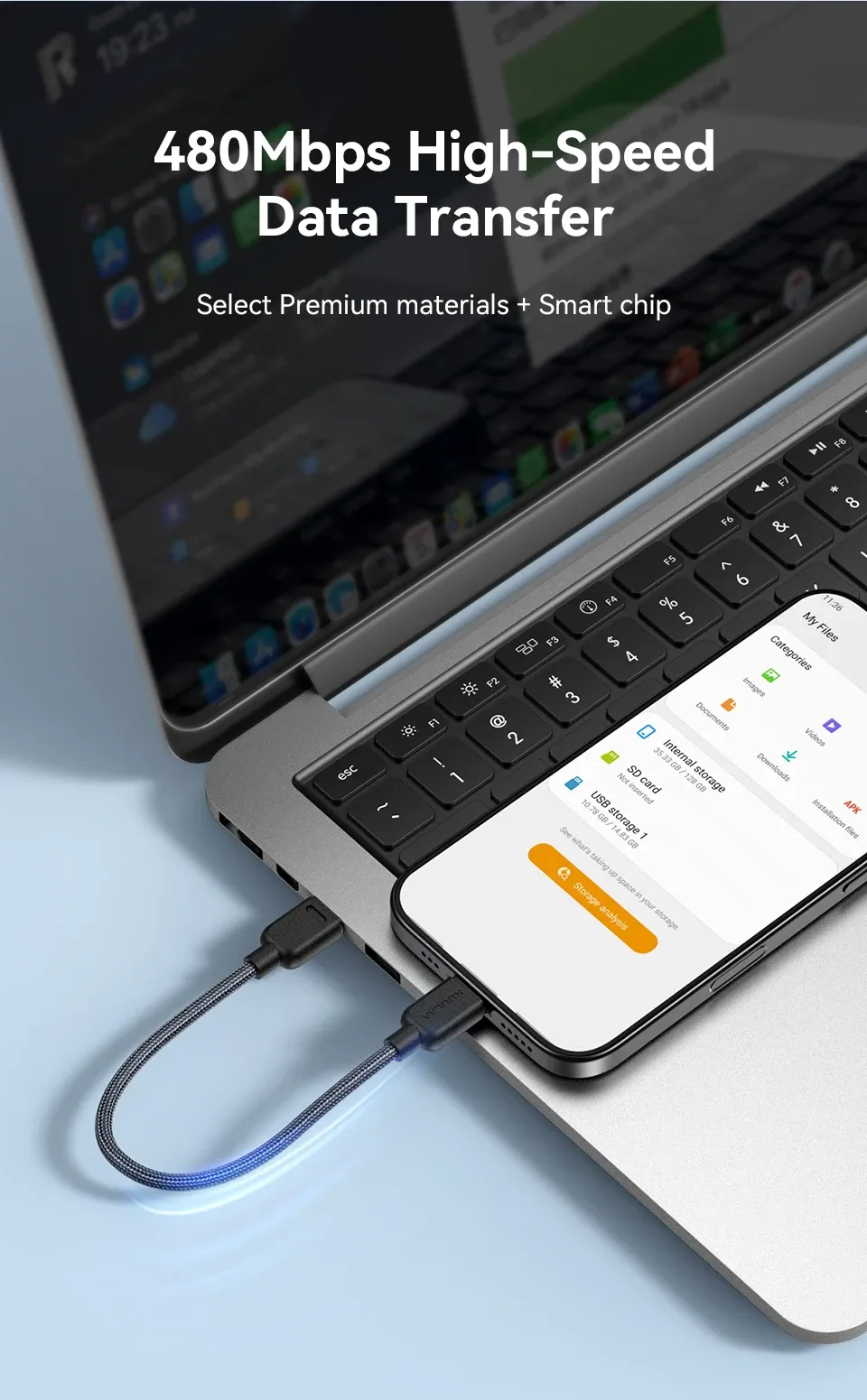 KUULAA PD 100W USB-C lanyard oplaadkabel met datadoorvoer
