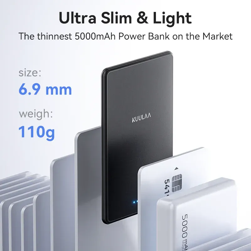KUULAA magnetische 5000 mAh powerbank met 20W draadloos laden