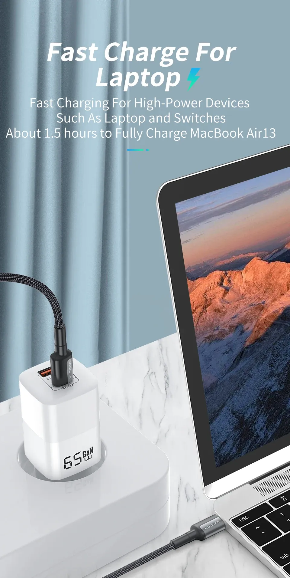 KUULAA 65W GaN reislader met USB-C en USB-A