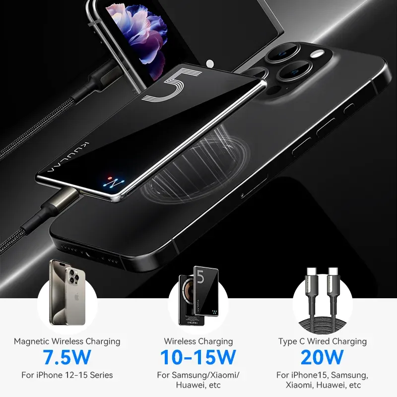 KUULAA magnetische 5000 mAh powerbank met 20W en draadloos laden