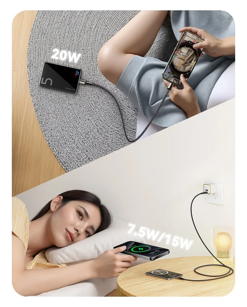 KUULAA magnetische 5000 mAh powerbank met 20W en draadloos laden