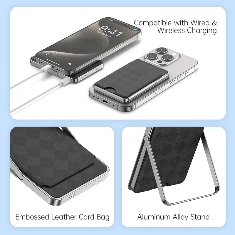 KUULAA magnetische powerbank 5000 mAh met standaard en kaarthouder