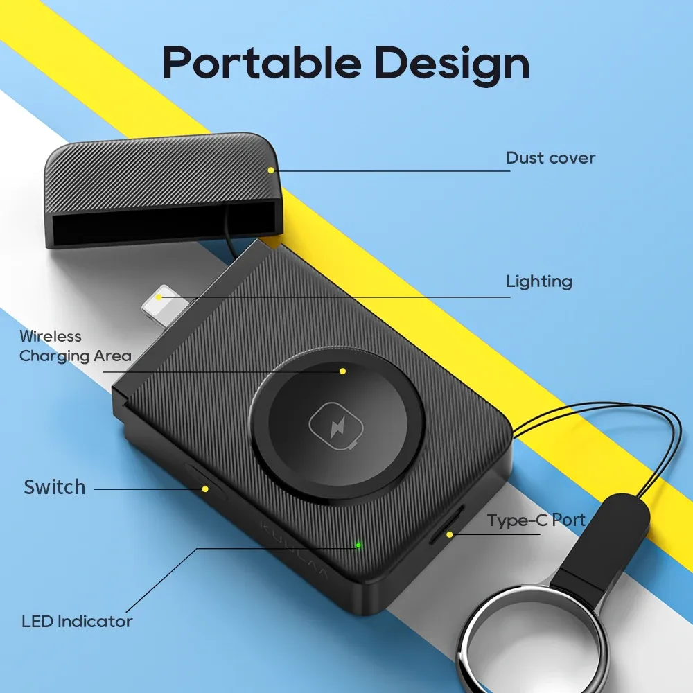 KUULAA compacte Apple Watch powerbank met magnetische draadloze lader