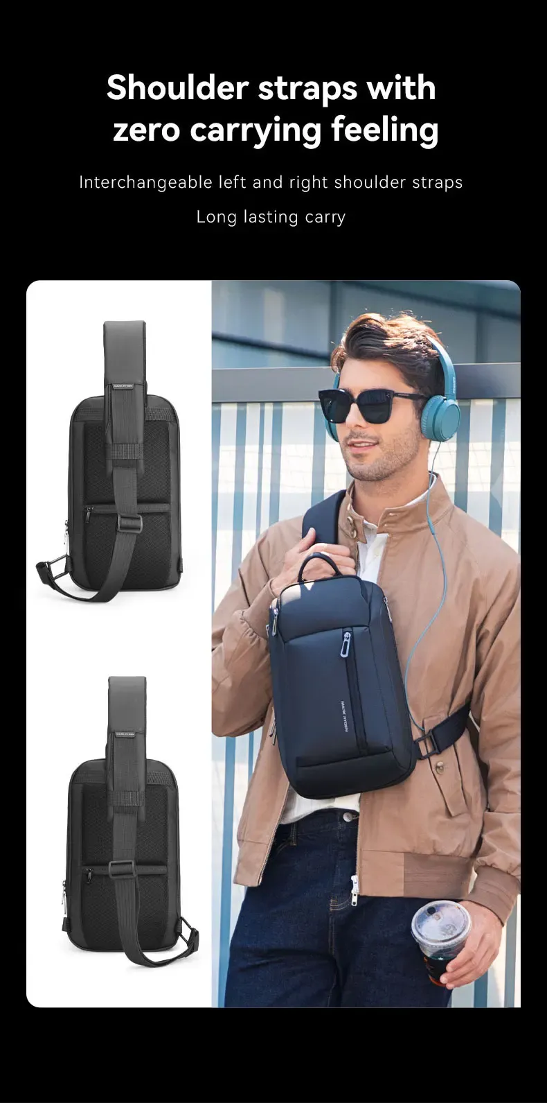 Mark Ryden multifunctionele chest bag met laptopvak en usb-doorvoer