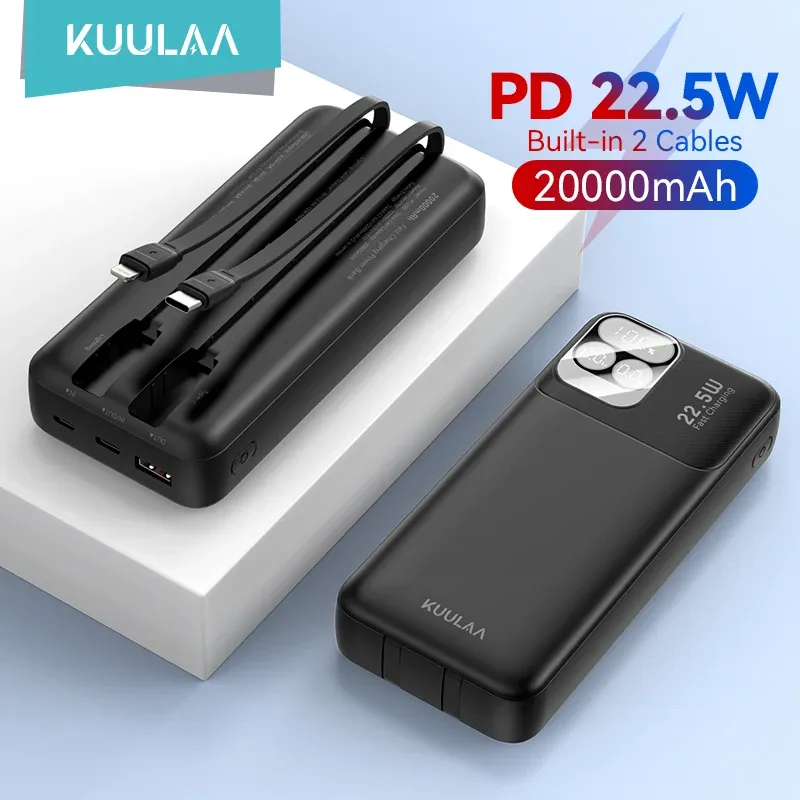 KUULAA 20.000 mAh powerbank met ingebouwde kabels en display
