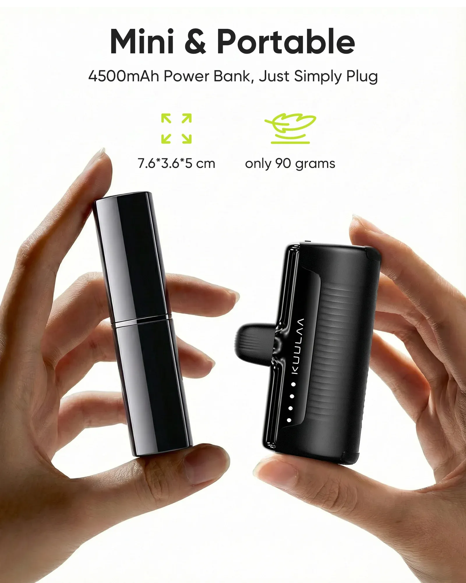 KUULAA mini powerbank 4500mAh met ingebouwde stekker