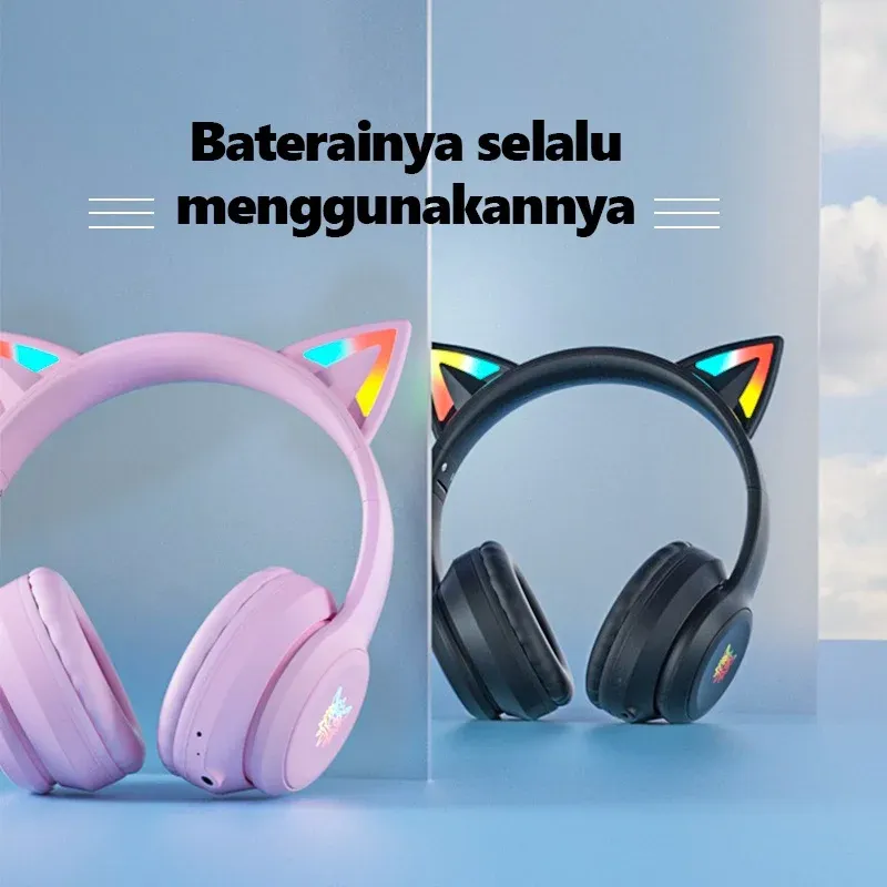 ONIKUMA draadloze gamingheadset met kattenoren en RGB