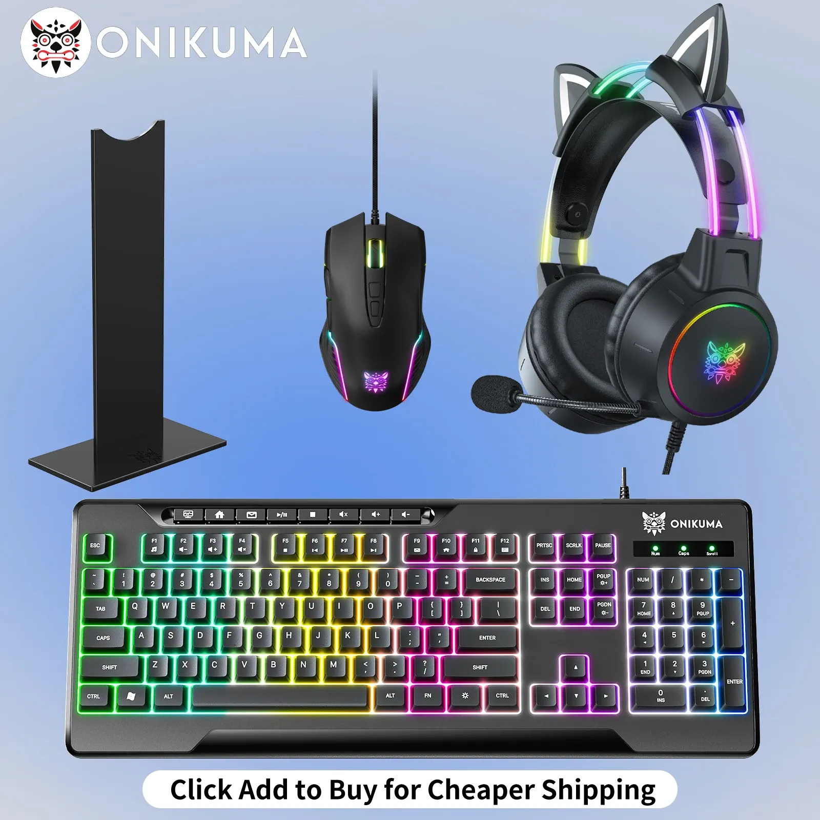 ONIKUMA RGB gamingheadset met afneembare kattenoren