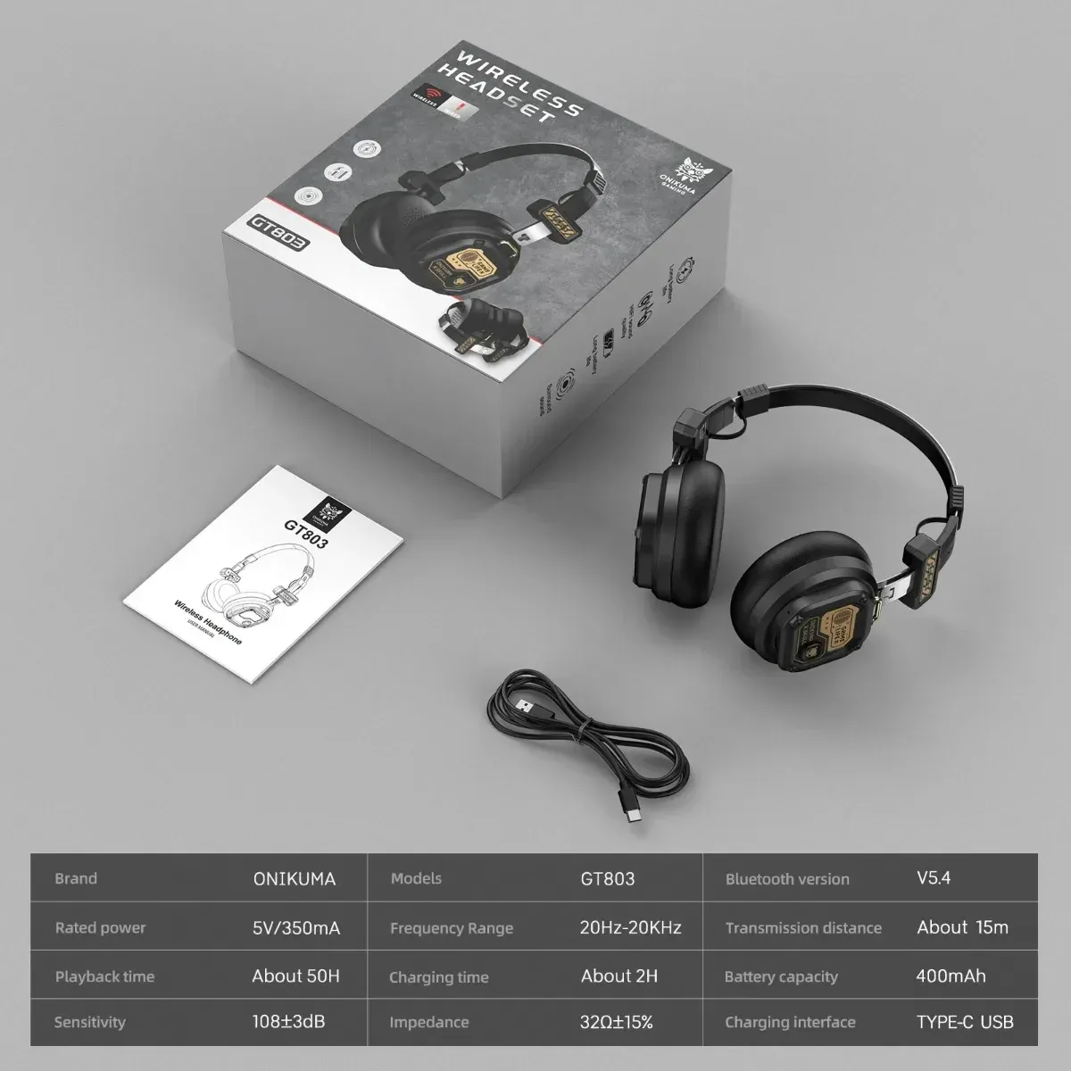 ONIKUMA GT803 draadloze gamingheadset met Bluetooth 5.4 en lange batterijduur