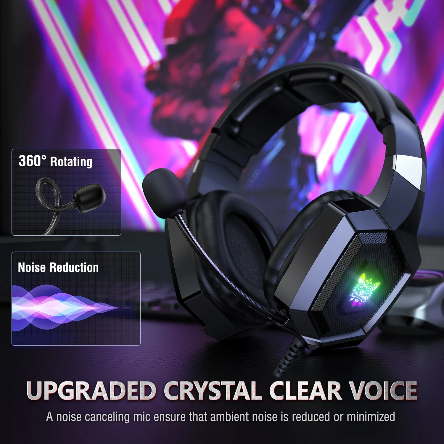 ONIKUMA K8 bedrade gamingheadset met RGB en flexibele microfoon