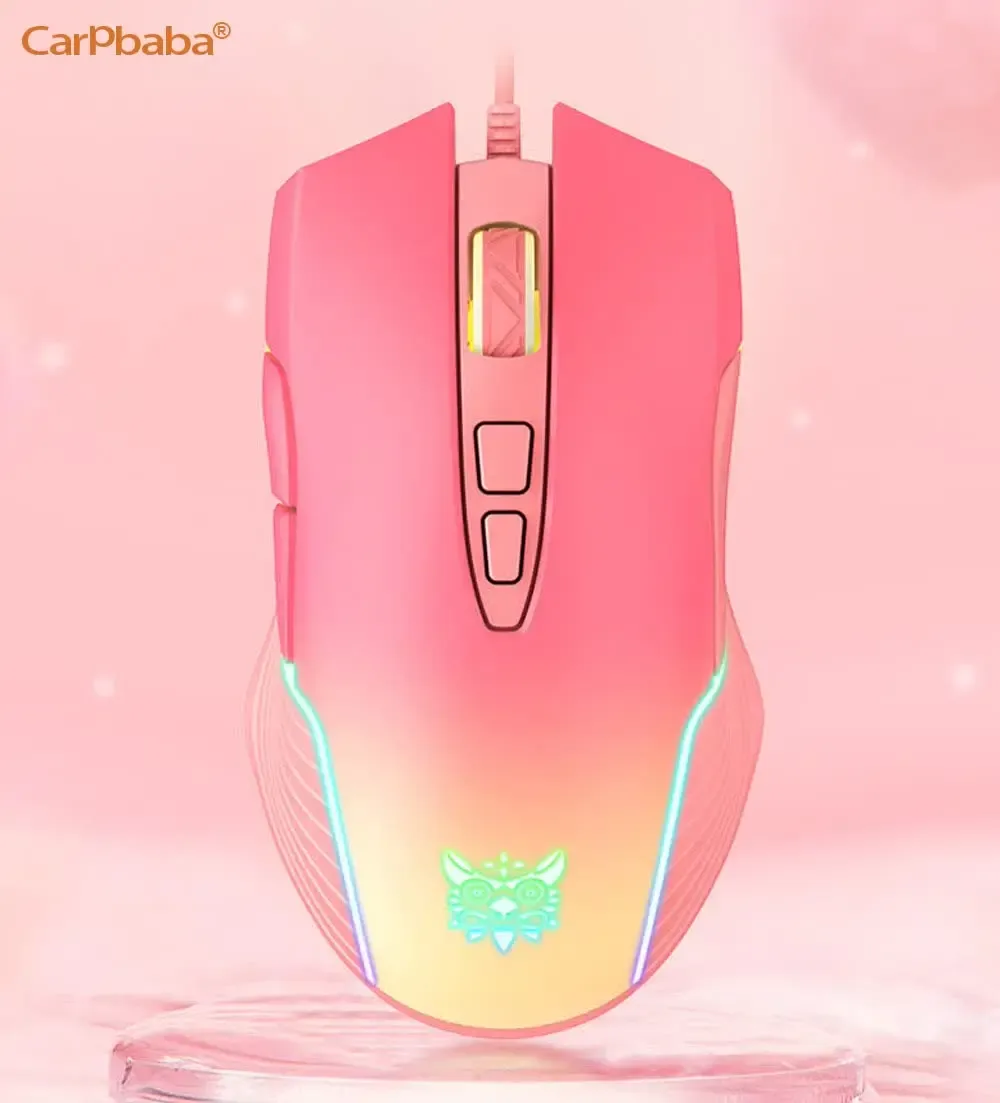 Onikuma roze bedrade gamingmuis met RGB en 6400 DPI