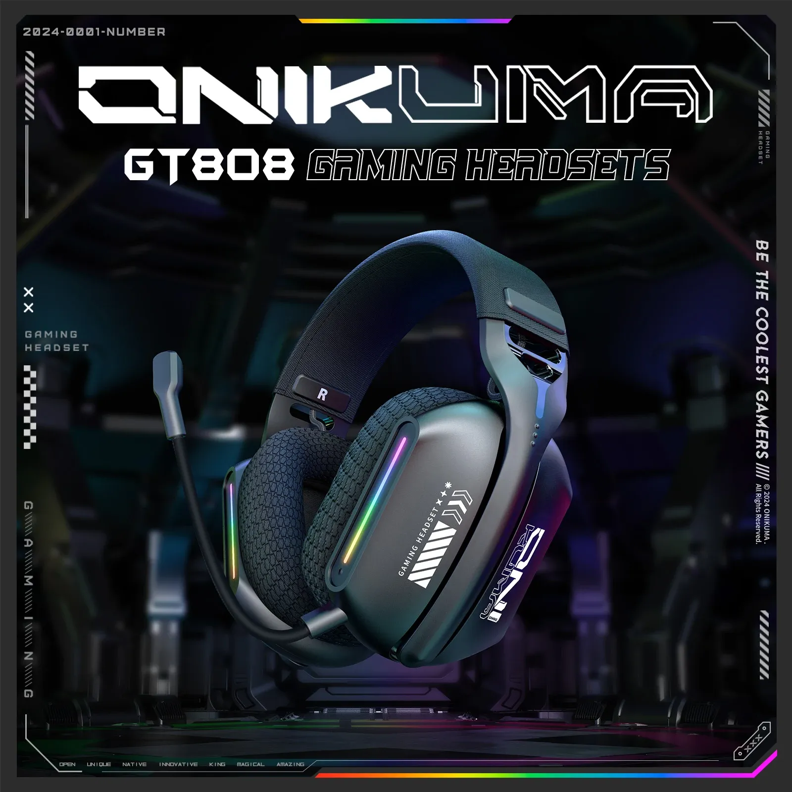 Onikuma GT808 tri-mode gamingheadset met microfoon en RGB