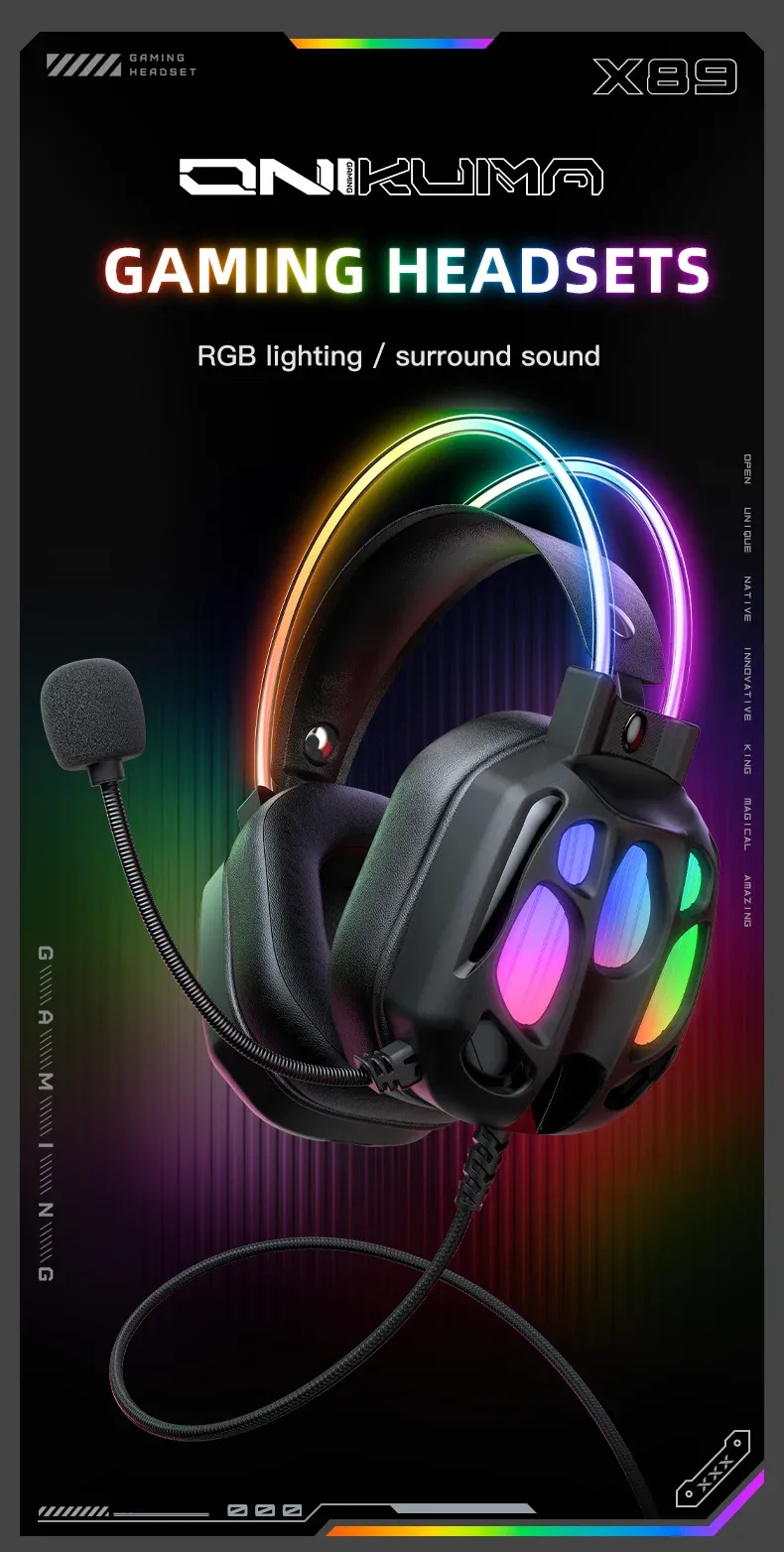 ONIKUMA bedrade gamingheadset met RGB en flexibele microfoon