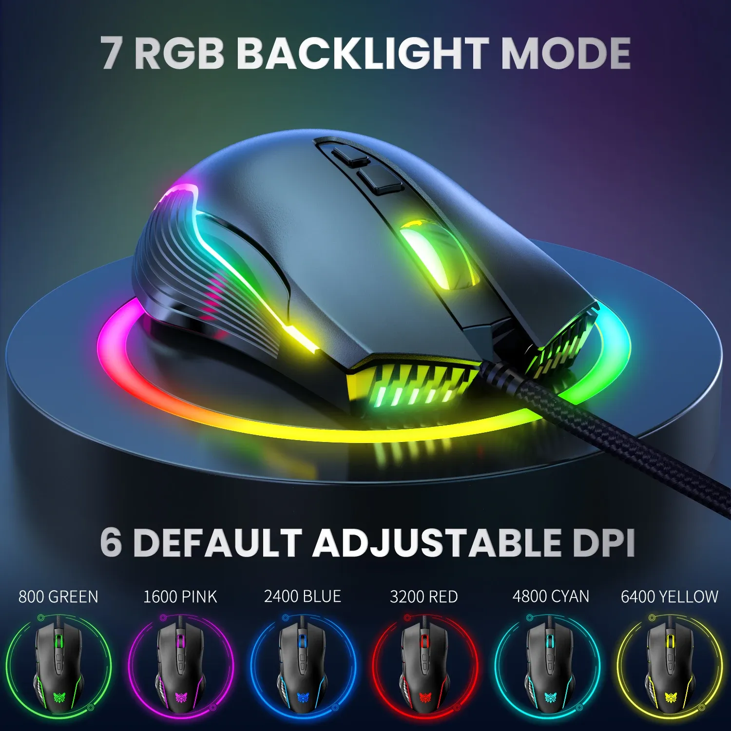 ONIKUMA bedrade RGB-gamingmuis met 6400 DPI