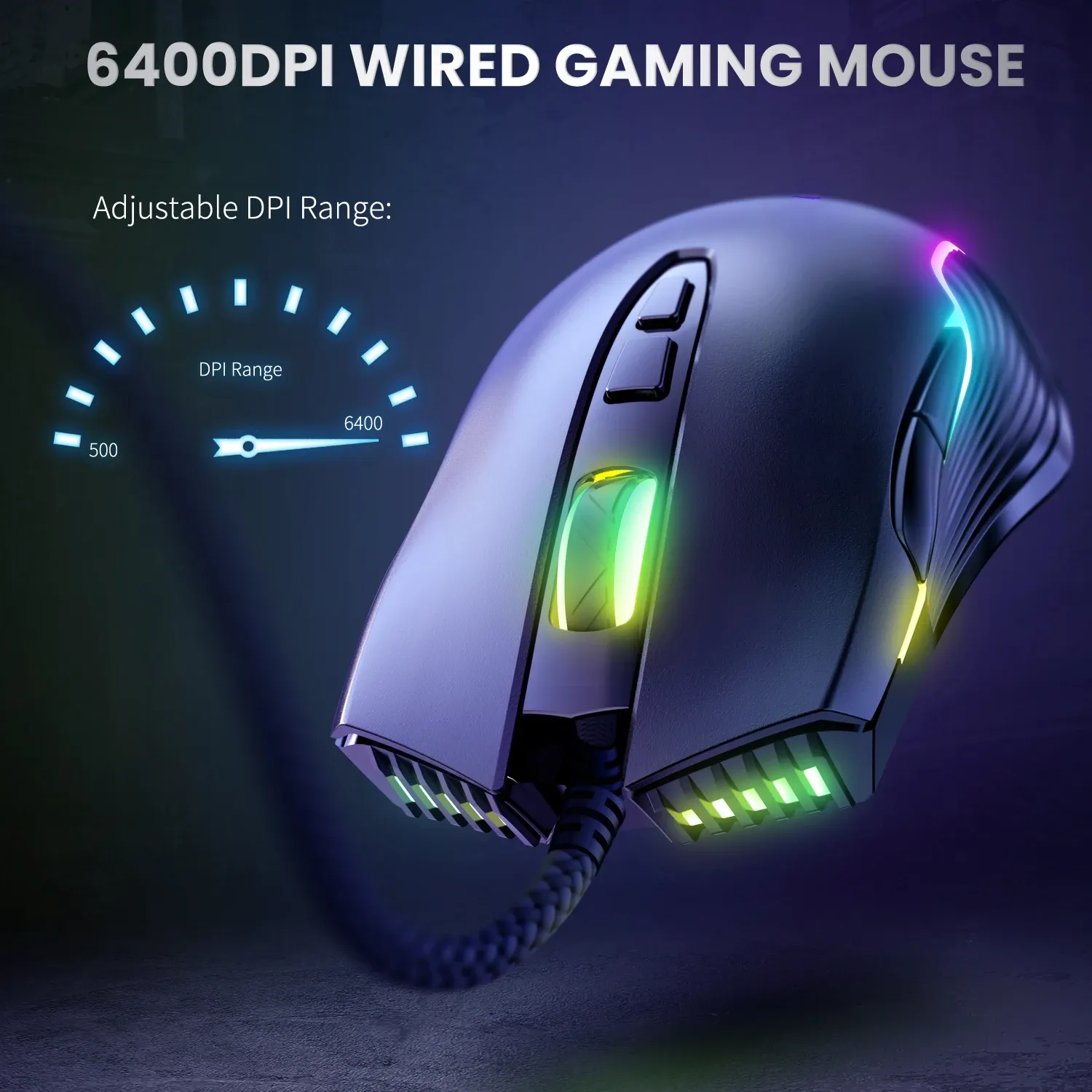 ONIKUMA bedrade RGB-gamingmuis met 6400 DPI