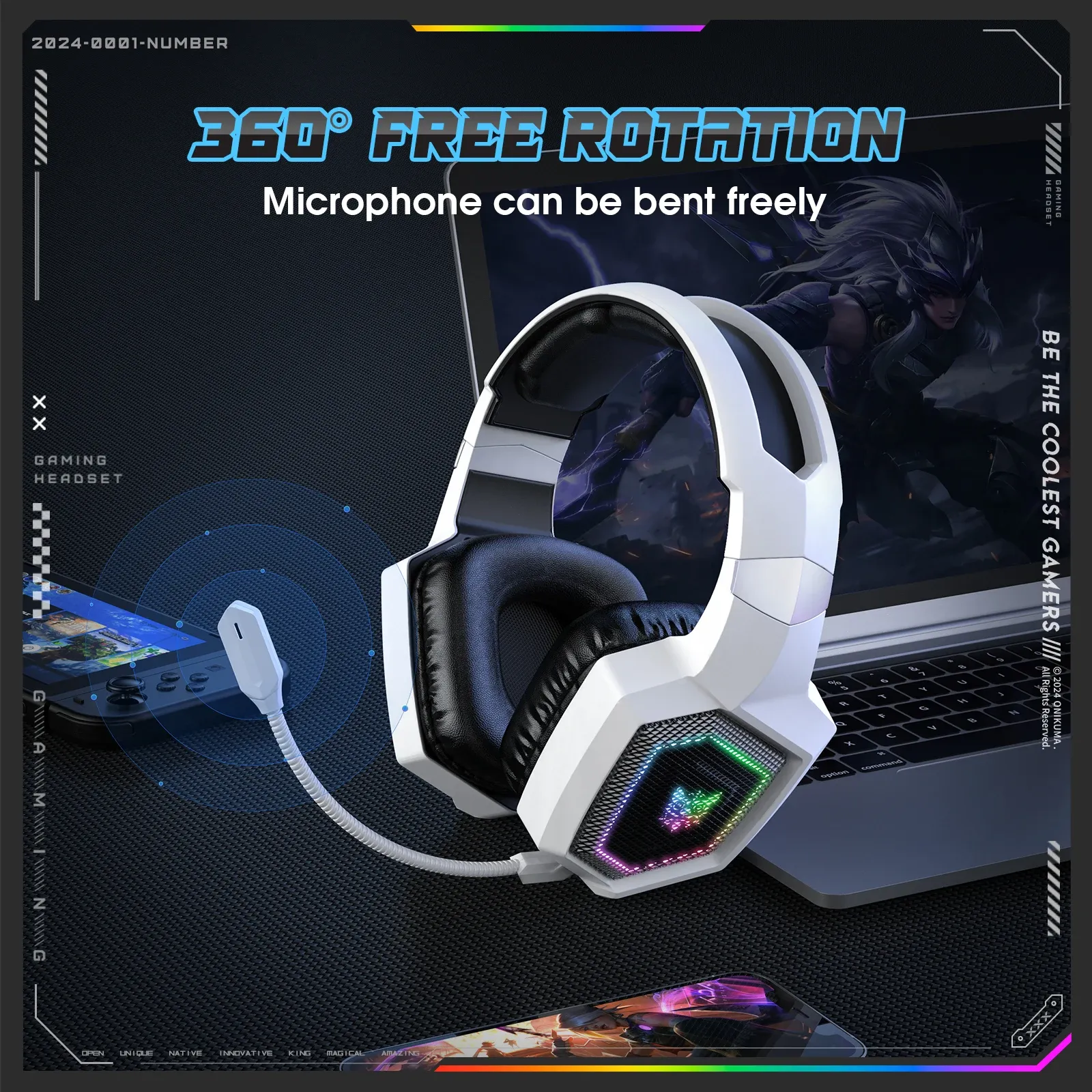 ONIKUMA draadloze gamingheadset met 2.4GHz en RGB